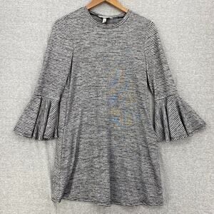 Speechless Dress Womens Medium Black Gray Striped Bell Sleeves Short Pullover